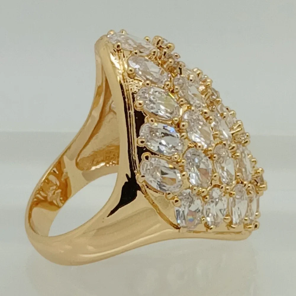 Vintage Huge 90s Oval Cluster Sim Diamond CZ Statement Dome Cocktail Ring Size 9